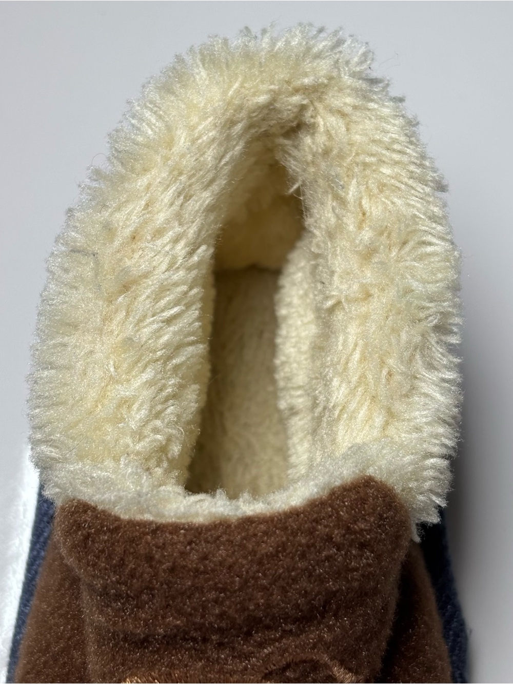 Puppy Dog Faux Fur Slippers Brown Vintage Retro Style Size 4-5 Navy Blue - Picture 4 of 9